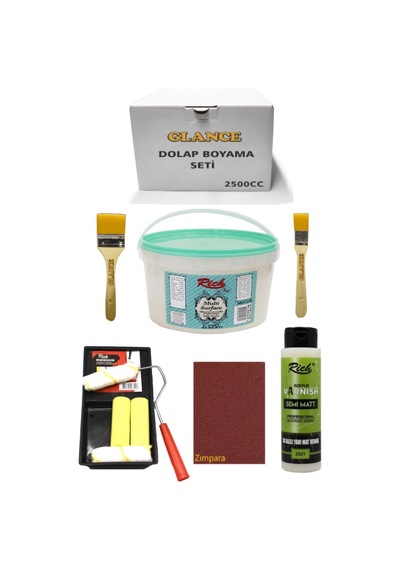 Rich 2500 Cc 3,5kg Multi Surface Alaçatı Dolap Boyama Seti Mobilya Boyama Seti Yarımat Tava Rulo Set