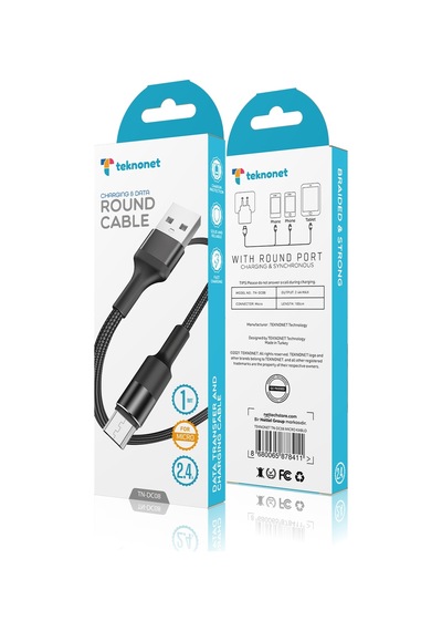 Teknonet TN-DC08 İp Örgü Micro Şarj Ve Data Kablosu 100 CM Siyah