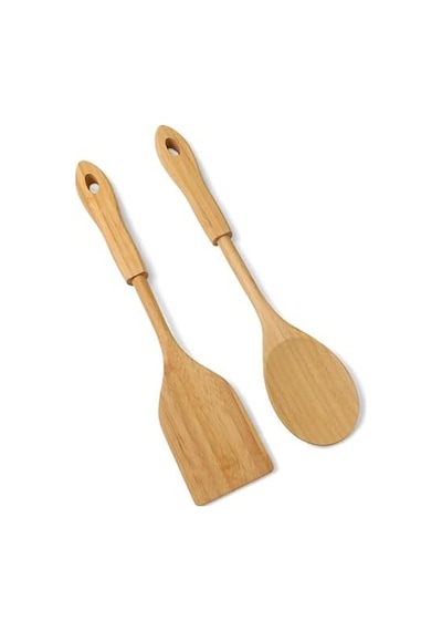 Bambu 2&apos Li Servis Seti, Tavalarınız Ve Kızarmanız İçin Spatula, Servisleriniz İçin Büyük Kaşık 2 Adet Lüks Bambu Set 0