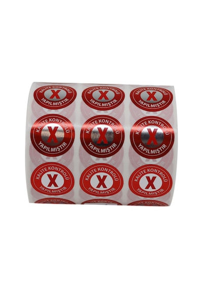 Pp Metalize Kalite Kontrolü Yapılmıştır Ret Etiketi 25mm Çap 2500 Adet Yan Yana 3 Lü Çok Renkli