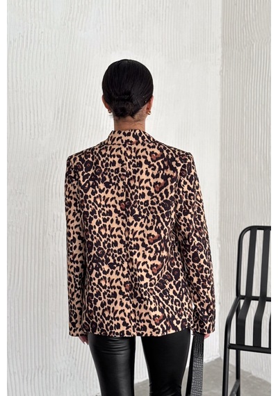 Femelle Kadın Leopar Desen Astarlı Blazer Ceket Kahverengi