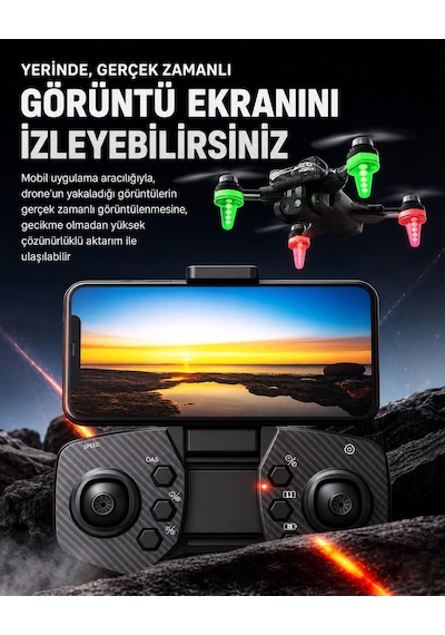 C19s Akıllı Drone Göz Alıcı Led Işıklı Yörünge Uçuş Wifi Cam Telefondan Kontrol Elektirikli Kamera 90 Derece Kamera Ayarı Sabit Uçuş