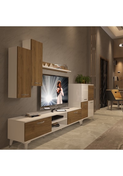 Decoraktiv Eko 6 Mdf Dvd Silver Tv Ünitesi Tv Sehpası - Beyaz Pera Beyaz - Meşe