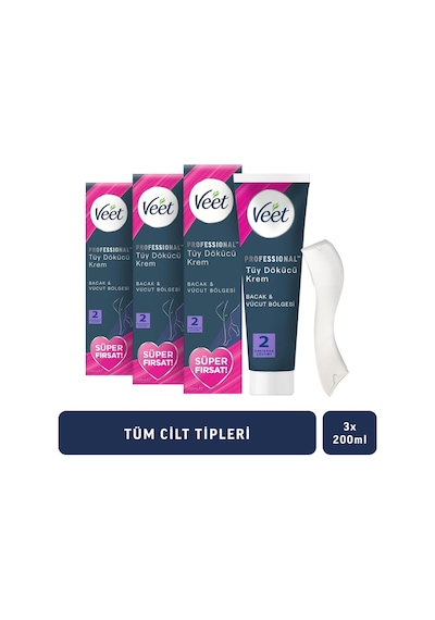 Professional Tüm Cilt Tipleri İçin Tüy Dökücü Krem, 600ml Süper Fırsat Paketi 3 X 200 Ml