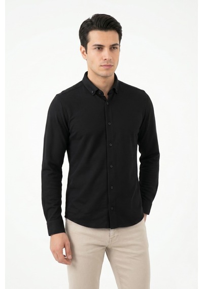 Advante Erkek Spor Slim Fit Uzun Kol Petek Dokulu Gömlek Bgl-st05482 Siyah