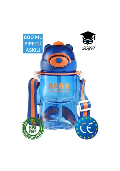 800 Ml Policarbon Ayıcık Desenli Matara Suluk Pipetli Bpa İçermez 2027 Çok Renkli