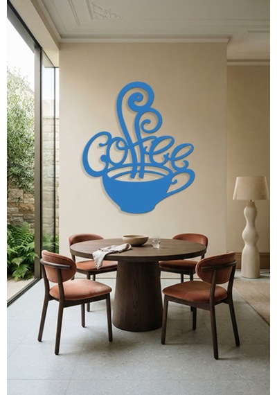 Coffee Metal Duvar Tablosu - Duvar Dekoru - Mavi - 42 X 50 Cm