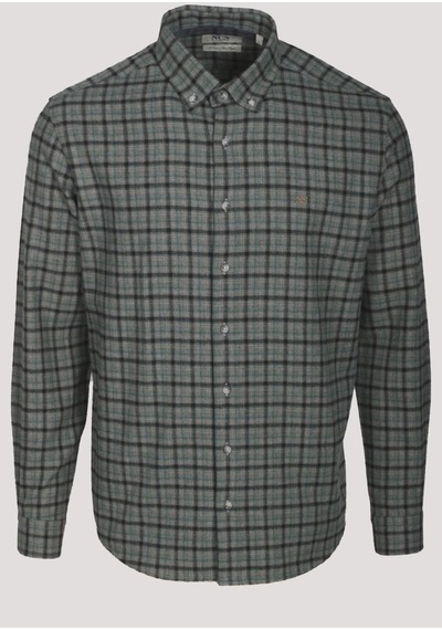 Erkek Gömlek Yeşil Uzun Kol Ekose Kareli Flanel Yün Tuşeli Slim Fit Düğmeli Yaka Shirt Ncs Jeans 7270-yeşil Yeşil