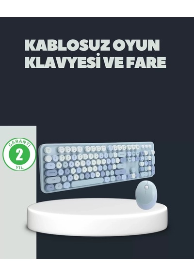 Home Retro Daktilo Stilli Kablosuz Klavye Mouse Seti Sessiz Ve Şık