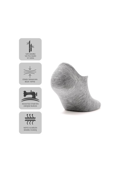 Just Inner Erkek 6 Lı Bambu Çorap Sneaker Dikişsiz Rahatlık Hissi 11300 Gri