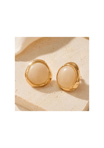 Gold Renk Krem Taşlı Büyük Boy Bombeli Stud Küpe Krem - 886706113 Krem - 886706113 Krem