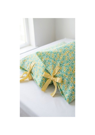 %100 Pamuklu Çiçek Desenli Bağcıklı Yastık Kılıfı 2 Adet 50x70 Cm Yeşil - 864755501 Yeşil
