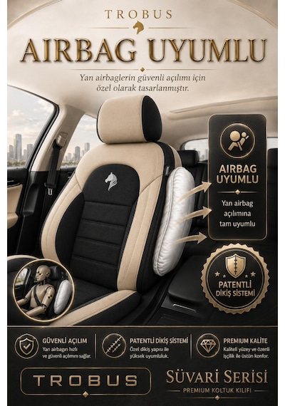 Smart Forfour 2004 Ve Sonrası Uyumlu Süvari Serisi Siyah Bej Oto Koltuk Kılıfı