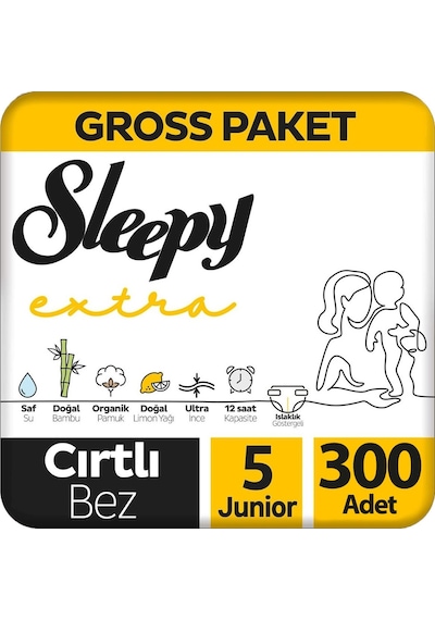 Sleepy Extra Bebek Bezi Gross Paket 5 Beden 100x3 300 Adet 5 Numara