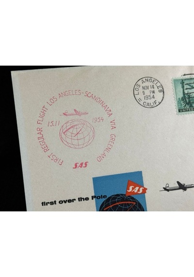 1954 Amerika'dan İskandinavya'ya İlk Uçuş İlk Gün Zarf Fdc Varış Damgalı Uçak Postası Airmail  Teşhir Ürün