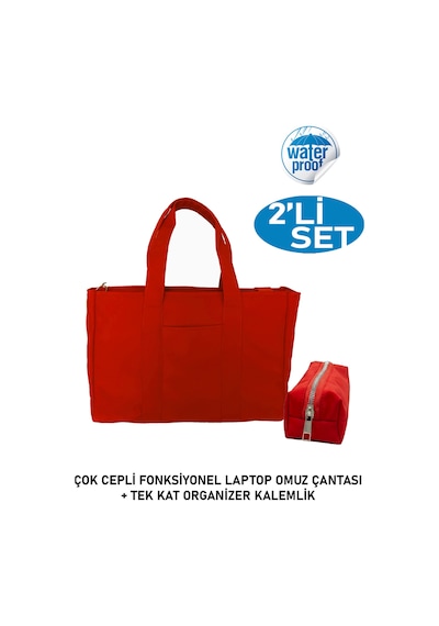 Tuttobene 2li Set Çok Gözlü Laptop Omuz Çantası Ve Kalemlik Organizatör Tek Gözlü Kırmızı