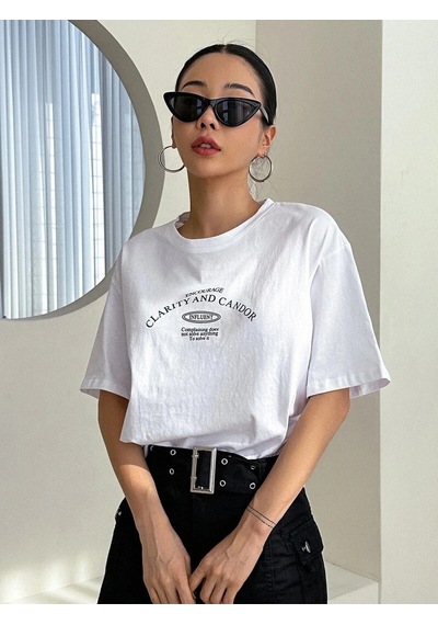 Startmore Kadın Beyaz Clarity And Candor Baskılı Oversize T-shirt Beyaz