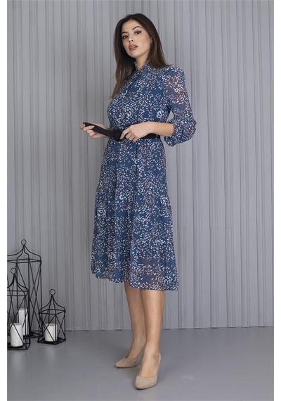 Dip Moda Kadın Kemerli Leopar Desenli Şifon Elbise Dpapcx04 Indigo Dip Moda Kadın Kemerli Leopar Desenli Şifon Elbise Dpapcx04 Indigo