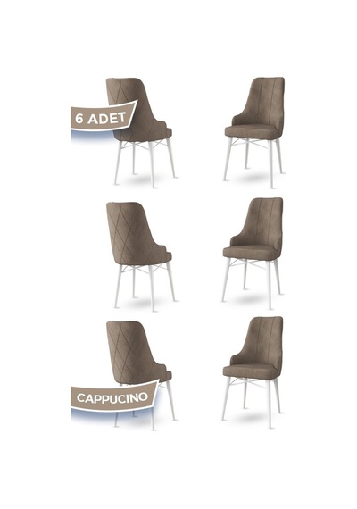 Canisa Neta Serisi, 1.sınıf Babyface Kumaş Sandalye, Beyaz Gürgen Ayak, 6 Adet Cappucino Sandalye Sandalye Cappucınou Ayakları Beyaz