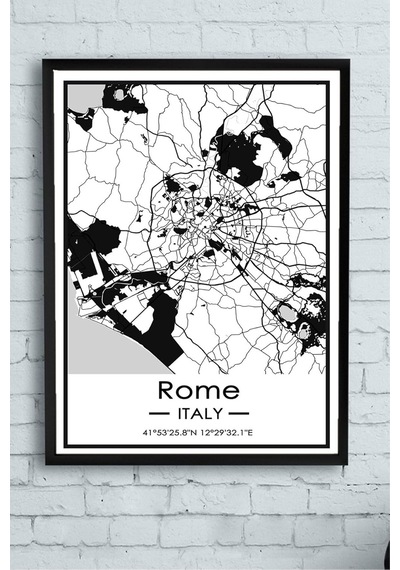 Tr Italya Roma Harita Dekoratif Tasarım Çerçeveli Tablo 21 X 30