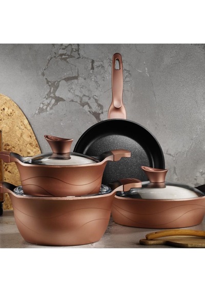 Kütahya Porselen 7 Parça Lidya Döküm Granit Tencere Seti-Rosegold