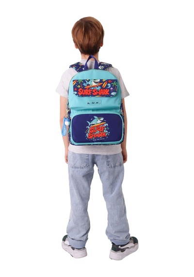 Kaukko Kids Erkek Çocuk Süpar Köpekbalığı Baskılı Okul Çantası - Yeşil - Lacivert - Surf - L5354 Çok Renkli