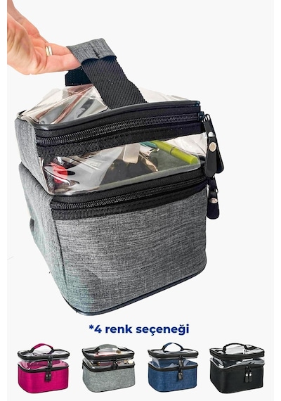 Kadın Makyaj Çantası Iki Geniş Bölmeli Askılı Katlanabilir Bakım Seyahat Organizer Makyaj Çantası
