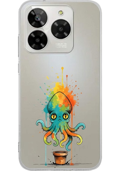 General Mobile Era 50 İle Uyumlu Splash Ahtapot Tasarımlı Şeffaf Silikon Kılıf 051a