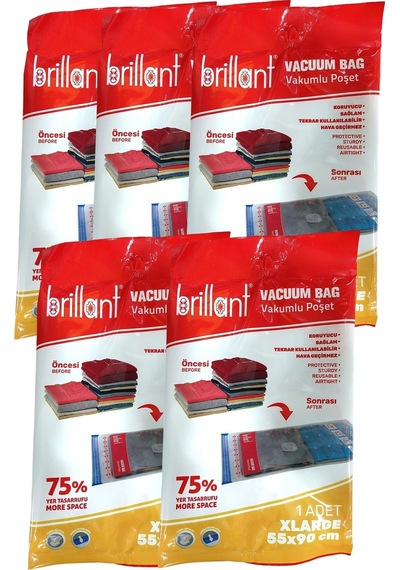 Brillant Vakumlu Hurç, 5li Set, Xlarge Boy 55x90 Şeffaf