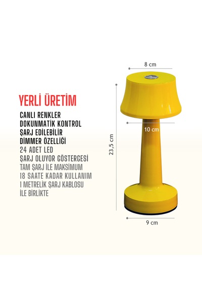 Zenlight Metal Dokunmatik Şarjlı Masa Lambası 320-2 Sarı