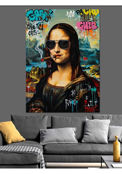 Ahşap Tablo Gözlüklü Monalisa Kadın Pop Art Ünlü Tabloları