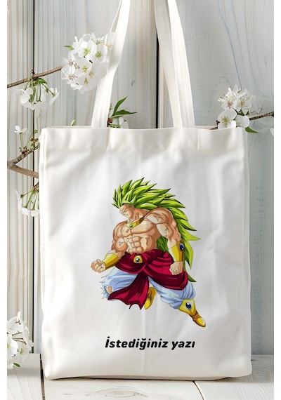 Art Hediye Dragon Ball Super Beyaz Baskılı Bez Omuz Çantası Kişiye Özel Model 1 Çok Renkli