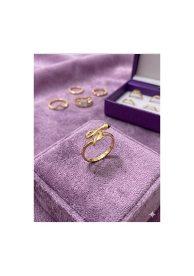 Kadın Gold Medikal Alaşım Minimal Yılan Figürlü Yüzük - Lüks Eklem Ve Kombin Yüzüğü Altın