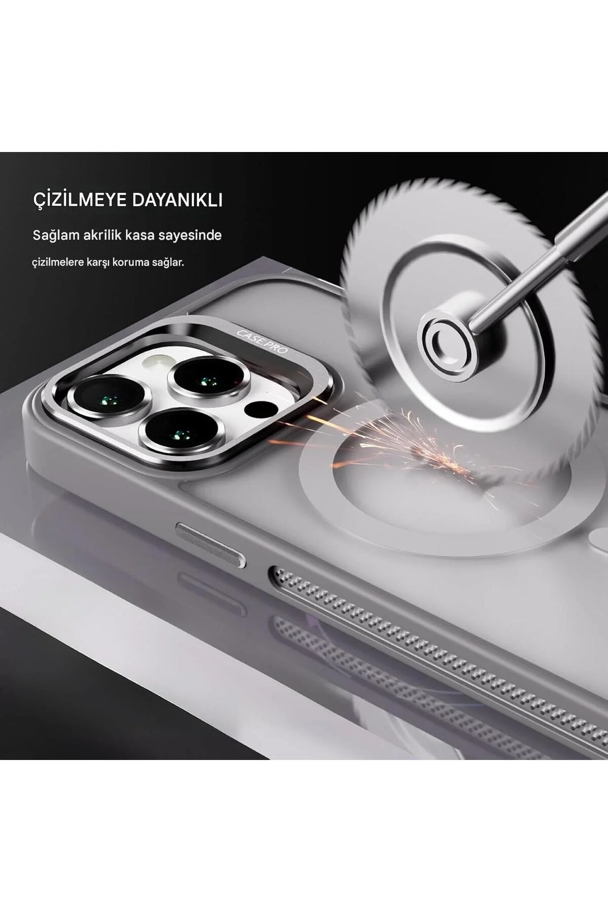 İphone 12 Uyumlu Magsafe Kılıf Mıknatıslı Standlı Darbeye Dayanıklı Mat Şeffaf Arka Kapak Lens li gri