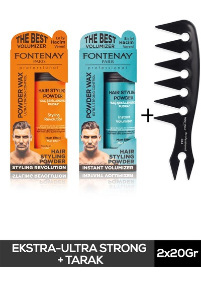 Fontenay Saç Şekillendirici Mat Effect + Ultra Strong Pudra Toz Wax 2 x 20 G + Geniş Aralıklı Wax Tarağı 3'lü