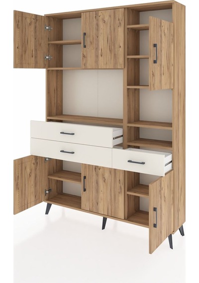 Arges Dolap 10 Raflı 3 Çekmeceli 6 Kapaklı 132x30x195 Çam-çam... Çam
