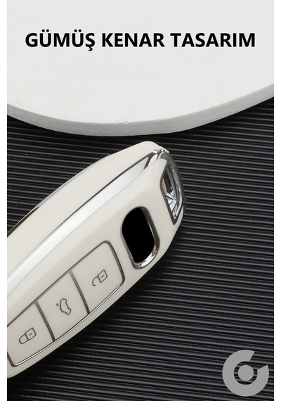 Audi A3 A4 A6 A7 A8 & B9 C8 4k D5 & S7 S8 & Q7 Q8 & E-tron Tpu Anahtar Kılıfı Beyaz Gümüş