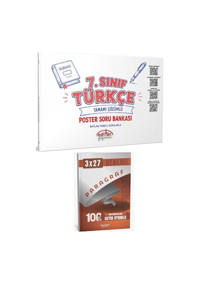 Editör 2027 7. Sınıf Türkçe Poster Soru Bankası Çözümlü+ Anla Kazan Paragraf