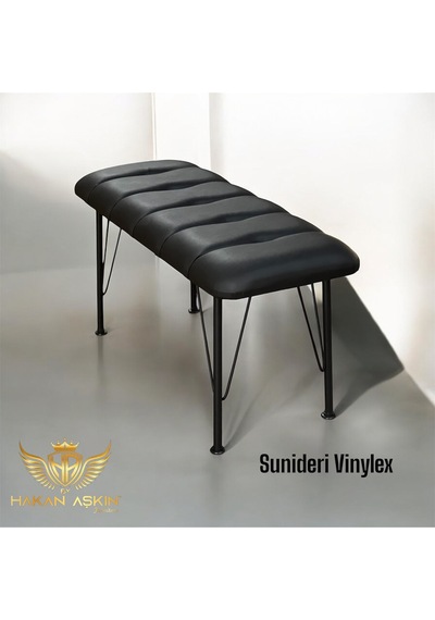 By Hakan Aşkın Siyah Metal Ayaklı 90 Cm Eco Black Vinylex Siyah Sunideri & Bench Tekli Siyah Suni Derii
