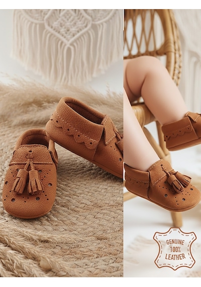 Denokids Erkek Bebek Nubuk Patik Hakiki Deri Taba Yumuşak Taban Ayakkabı 17-21 Numara Çok Renkli