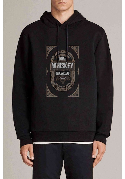 Gamblıng Money Whiskey Baskılı Siyah Erkek Örme Kapşonlu Sweat