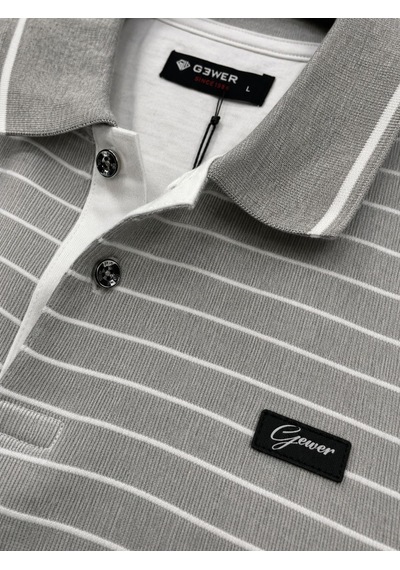 Classics Men Gewer Slim Fit Erkek Polo Yaka Kısa Kol Çizgili Tişört 7702 Gri