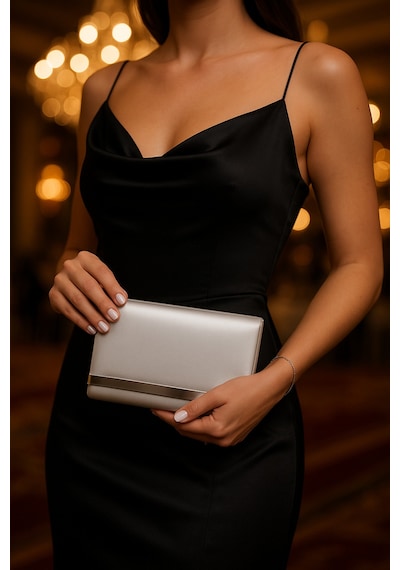 Çanta Trend Kumaş Gümüş Abiye Clutch Portföy Çanta GÜmüş