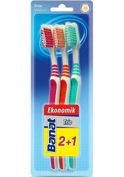 Trio 3'lü Diş Fırçası Medium Açık Ahşap