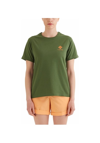 Columbia Csc Stacked Mini Gem Logo Kadın Kısa Kollu Tişört-3376 Ladin Yeşili Yeşil