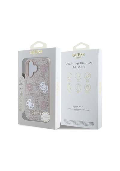 Apple Uyumlu iPhone 16 Plus Kılıf Guess Lisanslı Magsafe Özellikli 4g Desenli Yazı Logolu Peony Pembe