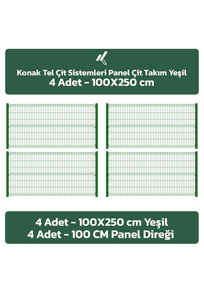 4 Adet Panel Çit Takım 100x250 Cm Yeşil