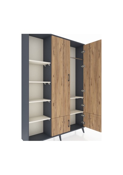 Arges Dolap 6 Raflı 4 Kapaklı Tek Askılı 132x30x195 Antrasit-... Antrasit
