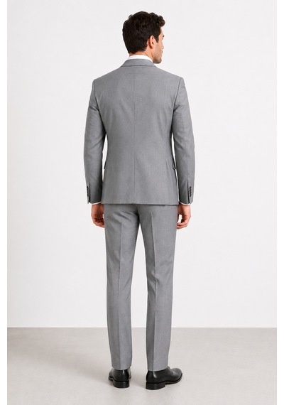 Bihan Store Erkek 6 Drop Slim Fit Yelekli Takım Elbise Çift Yırtmaç Altın Kuş Gözü - Gri