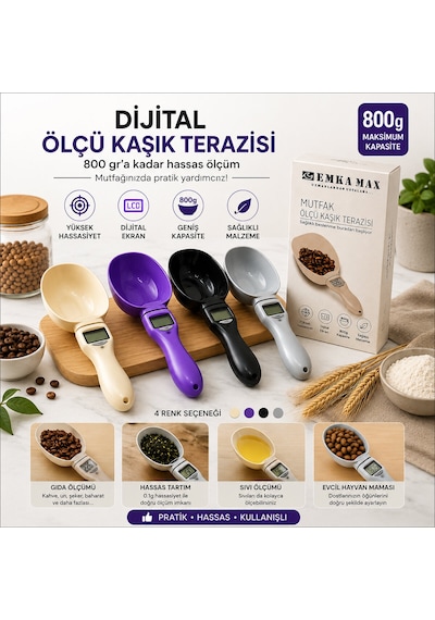 Dijital Ölçü Kaşığı - Terazili - 800 Gr Ölçme Kapasitesi Açık Bej